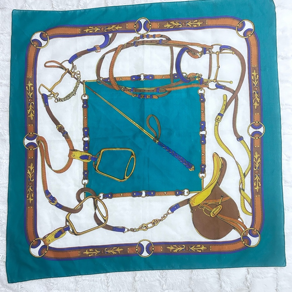 Vintage Equestrian Themed Square‎ Scarf Polyester Made in Italy
